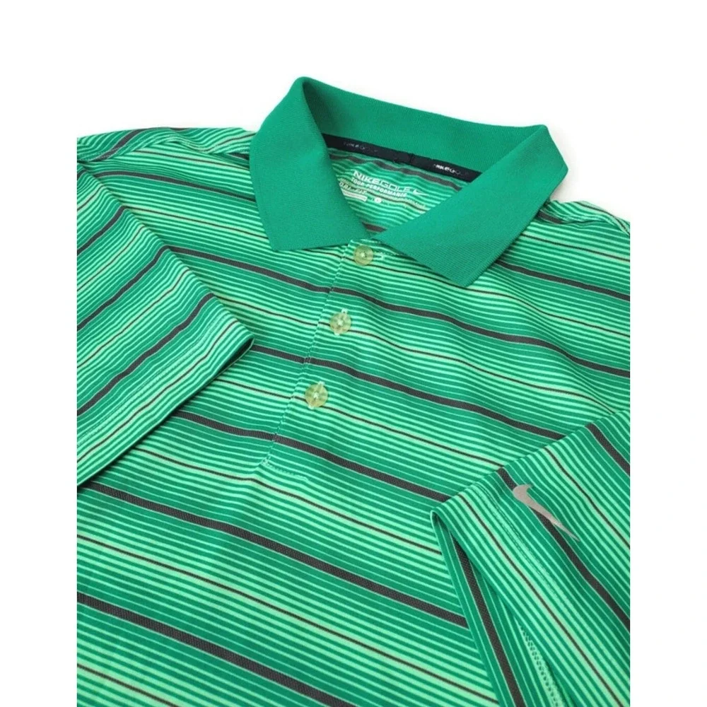 Nike Mens Polo Shirt Green Dri-Fit Golf Tour Performance Striped 585822 Size L